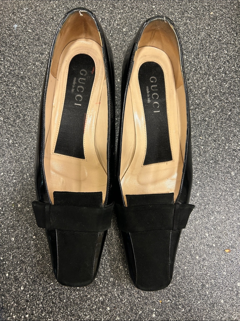 Gucci Black Leather & Suede Square-Toe Loafers